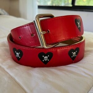 Red Leather Belt Skull & Hearts Size 32